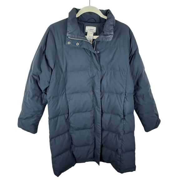 L.L. Bean Black Puffer Full ZIp Goose Down Bodywarmer Trench Coat Size M - Picture 1 of 6